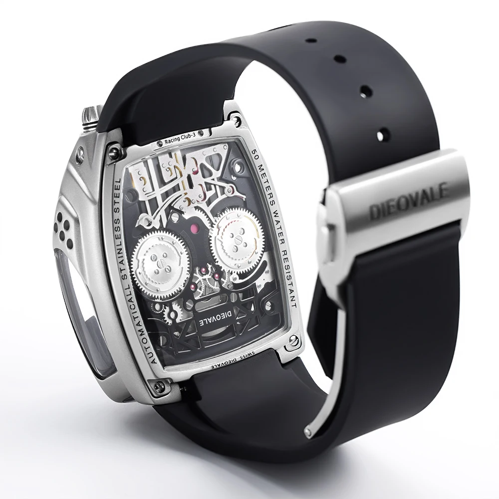 Custom Special Design Luxury Mens Automatic Watch Skeleton Automatic Mechanical Watch with High Grade Silicone Band