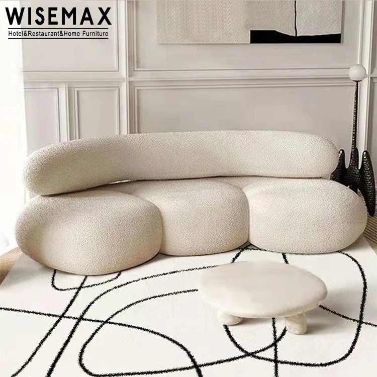 WISEMAX FURNITURE Italian Modern Sofas Fabric Lamb Wool Teddy Curved Shaped Floor Sofa Modular Living Room Sofa Set for Villa