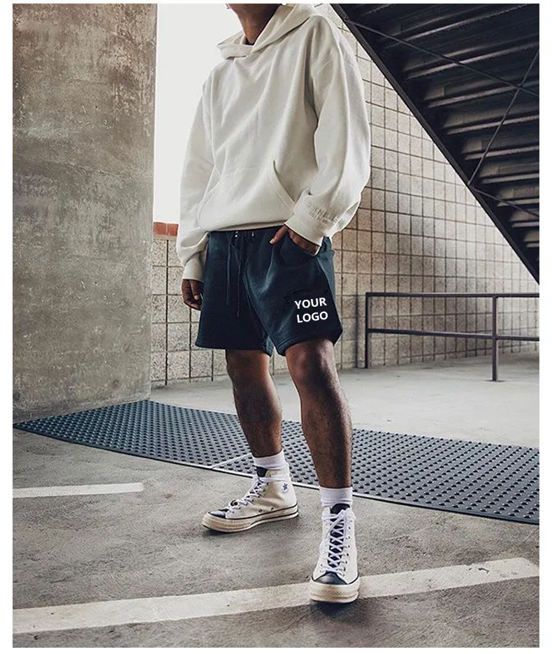 Héichqualitativ 100% Kotteng Terry Casual Oversized Shorts Männer Laf Summer Unisex Loose Fleece Sweat Shorts983_voghion.com