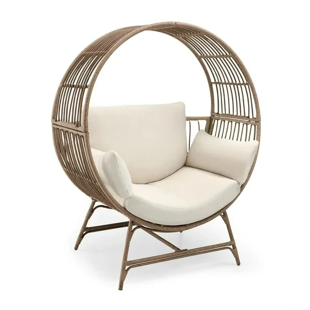 YASN Gardens Bellamy Patio Outdoor Round Wicker Chair Modern Garden Standing Chair Courtyard Rattan Round Chair 333059