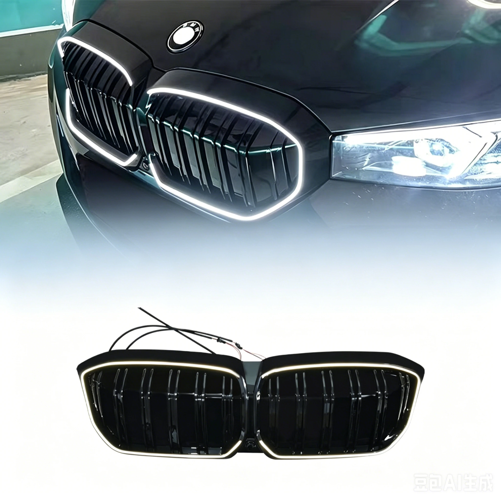 1 Series I3 2023+ Diamond/Double Line Style Gloss Black Front LED Grill Grille for BMW Electric
