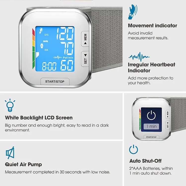 TRANSTEK Portable and Light LCD Display BP Apparatus Wrist Automatic Digital Blood Pressure Checking Monitor Machine