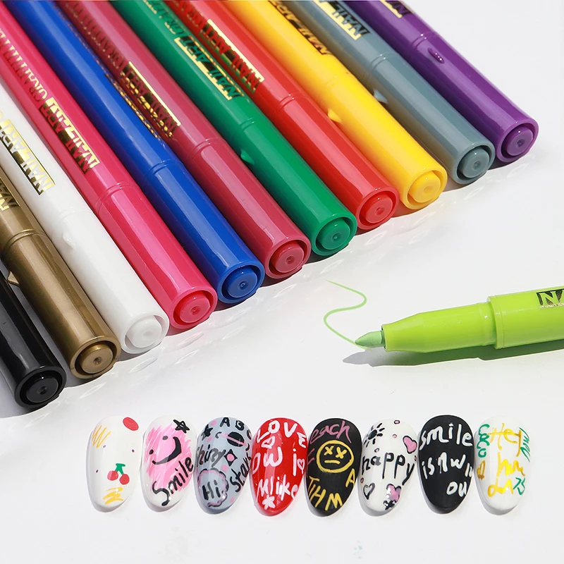 12 Colors Nail Graffiti Pen Waterproof Drawing Painting Diy Flower Fast
