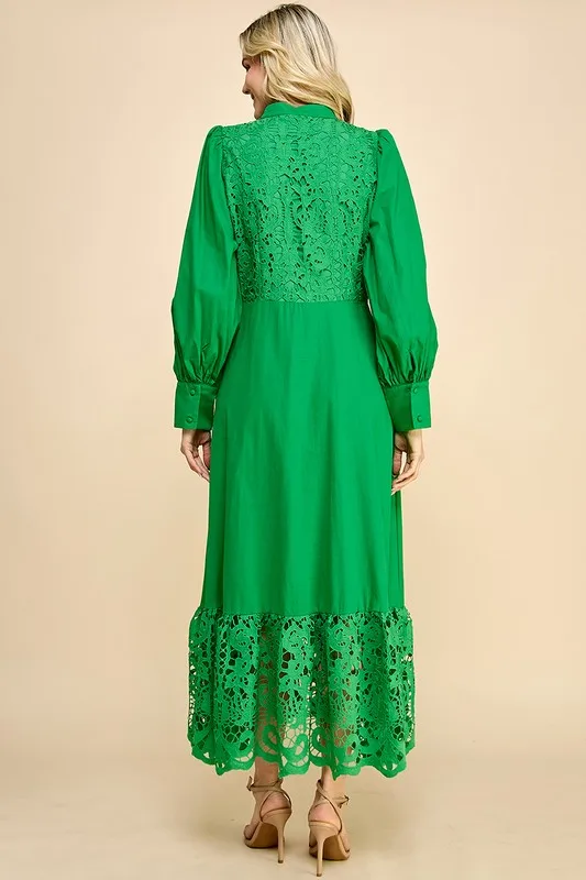 Elegant Ladies Casual Crocheted Long Dress With Lace Sweet Style And Button Decoration Washable Woven Fabric - Image 6