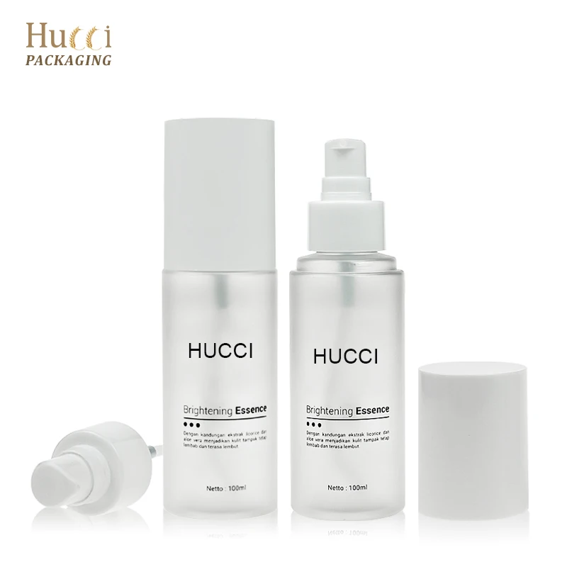 Custom 50ml 100ml White Cosmetic Packaging Empty Container Skincare Serum Brightening Essence Plastic Lotion PET Pump Bottle