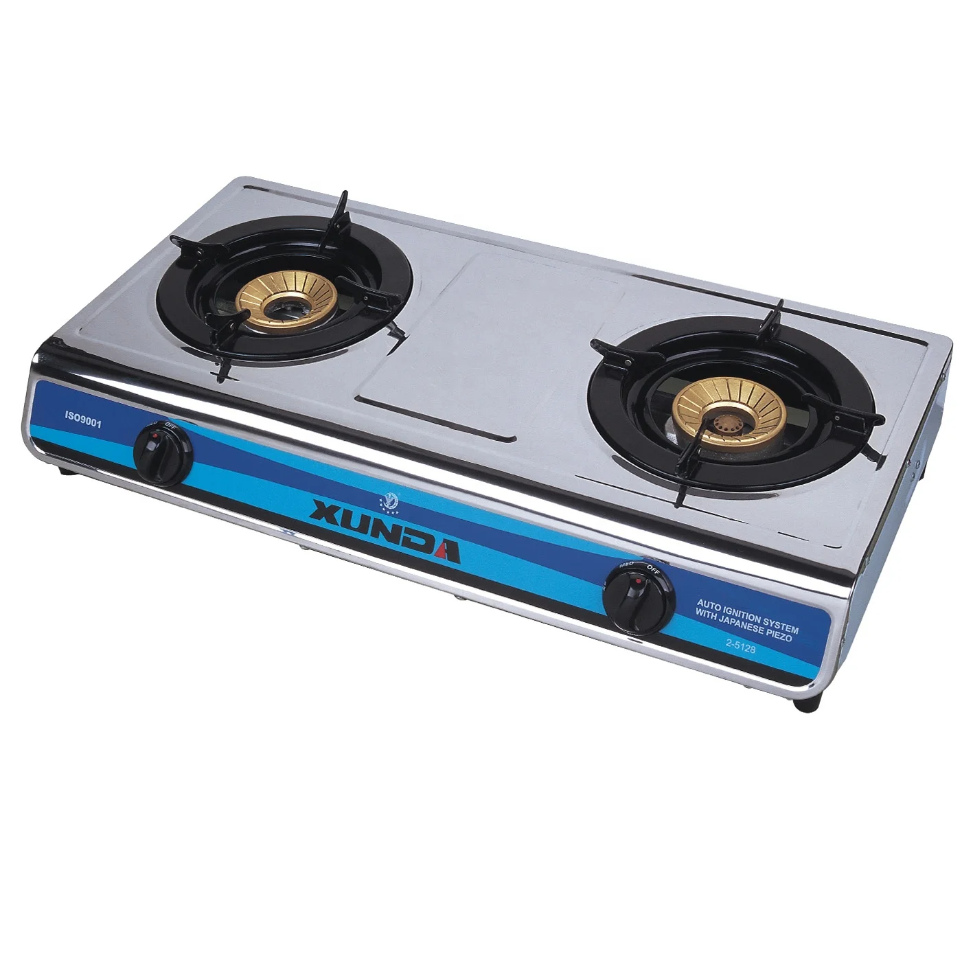 Xunda China Stainless Steel 2 Burner Gas Cooker Wok Industrial Table Top Gas Stove for Home