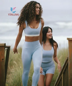 Women's 2-Piece Yoga Set Quick Dry Breathable Lightweight Sportswear Cross Back Sports Bra No Front Seam for Gym Fitness