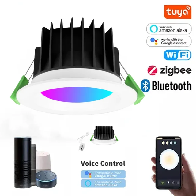 Smart LED Recessed Downlight 10W 90mm TUYA ZIGBEE IP44 waterproof saa  Dimmable Ceiling Light Anti-glare Recessed LED Spotlight