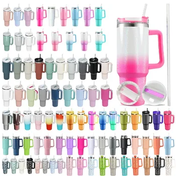 New double wall stainless steel mug 40 oz vacuum insulated mug with handle and straw marks portable coffee mug in stylish color