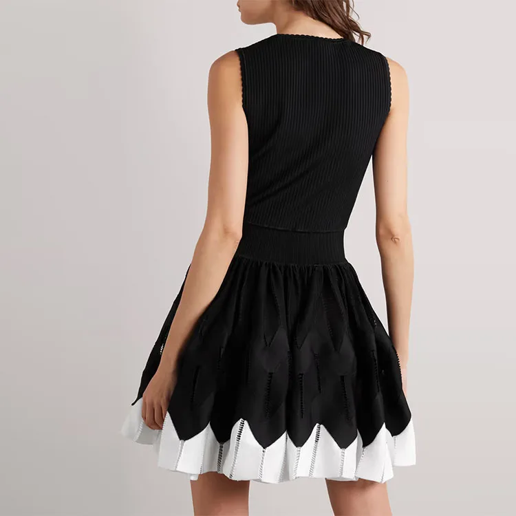 Drop V-Neck Pleated Sweater Mini Dress