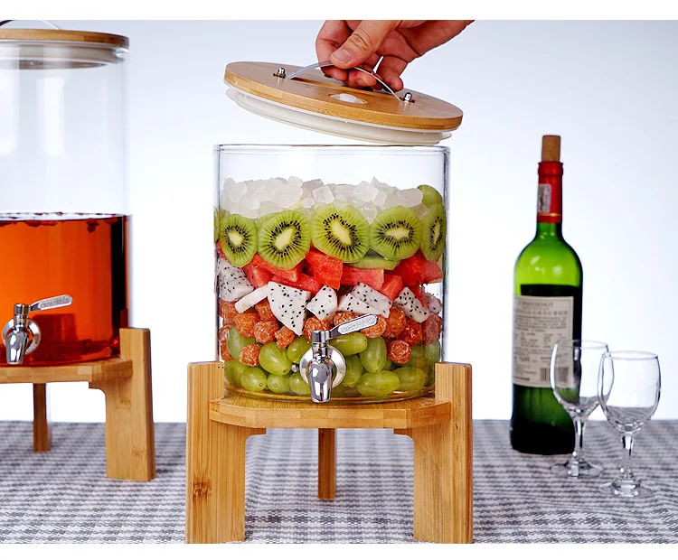 Enzyme barrel with Lid Waterproof and Impermeable Transparent Storage Glass Jar Food Container with wooden tray and metal tap