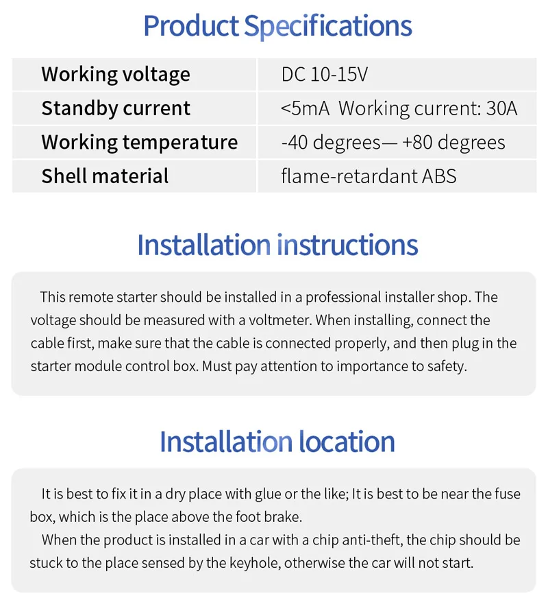 Universal Remote Starter Kit For Key Start Vehicles Compatible With
