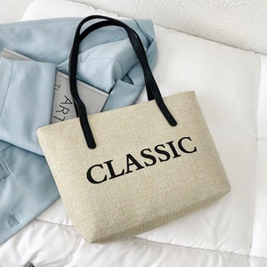 Lightweight Eco-Friendly Waterproof Lining Large Capacity Burlap Shopping Jute Tote Bag with Leather Handles