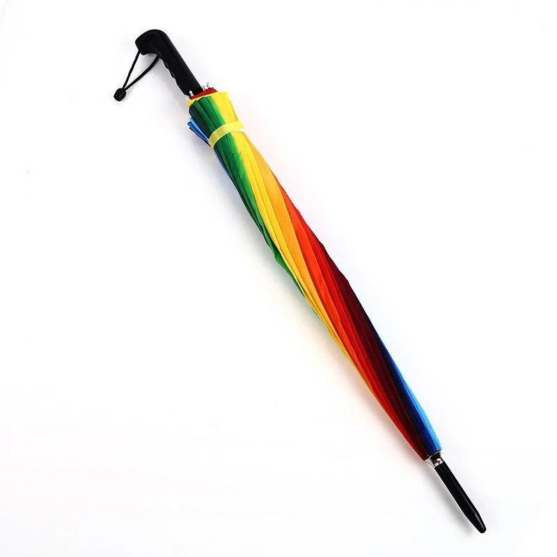 Wholesale 16K Rainbow 16-rib Semi-automatic Long-handled Alloy Advertising Umbrella with Custom logo Large Gift preview 3