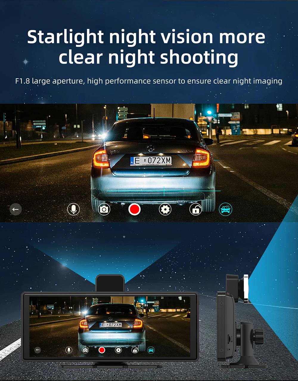 New Arrival 10.26" Dash Cam Front and Rear 4k Dual Lens CarPlay HD Car DVR GPS Black Box for Automobile Recording