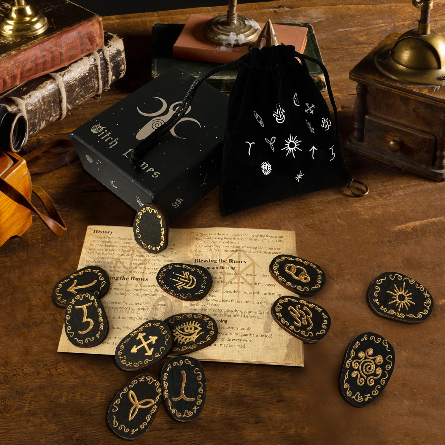 Wood Runes Set Nordic Witch Runes Pagan Rune Altar Ornaments Home