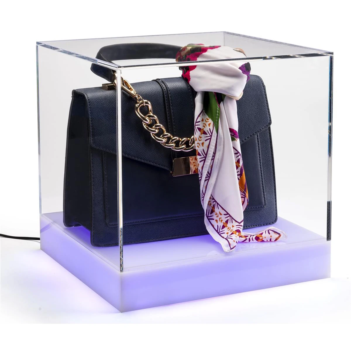 Countertop LED Lighted Large Display Showcase Acrylic Display Cube With Color-Changing Base