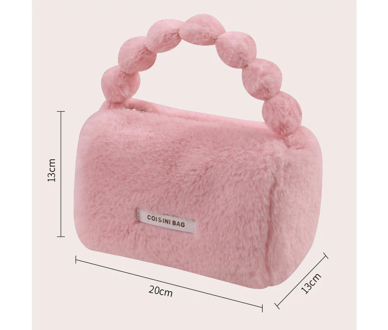 Cute Faux Rabbit Plush Women Tote Bag Handbag Portable Travel Pink ...