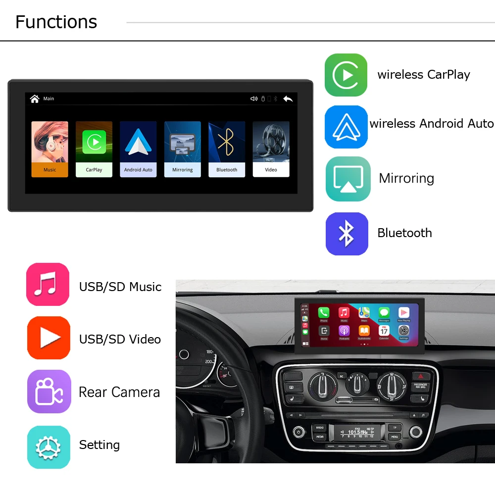 Road Top Wireless Carplay Android Auto Air Play Navigation Touch Screen
