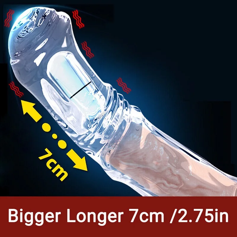 Crazy Horse Transparent Vibrating TPE 100% Waterproof Penis Sleeve Extender for Men Couple Bigger Adult Products Masculine