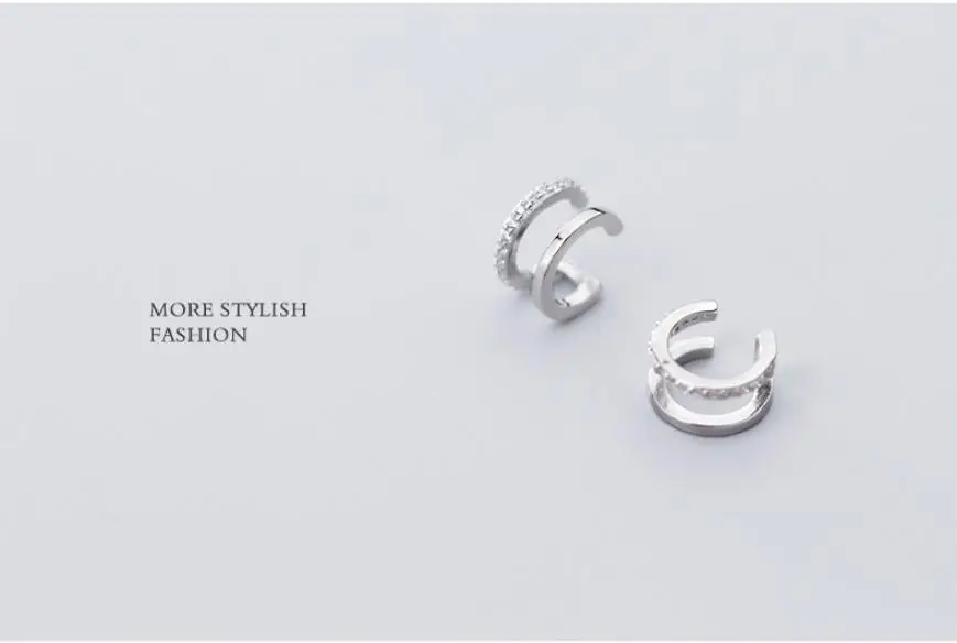 Wholesale Simple 925 Silver Earrings Jewelry Mini Couple Wire Line Double Band Micro Pave CZ Ear Cuff Earrings