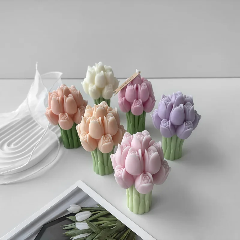 Tulip Bouquet Silicone Mold Flower Aromatherapy Candle DIY Resin Plaster Ornament Mold Cake Tools details