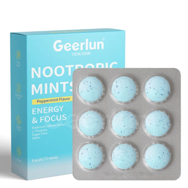 Private Label Sugar Free L-Theanine Supplement With Vitamin B6 B12 Energy Enhancer Nootropic Focus Mints Mental Clarity Gum