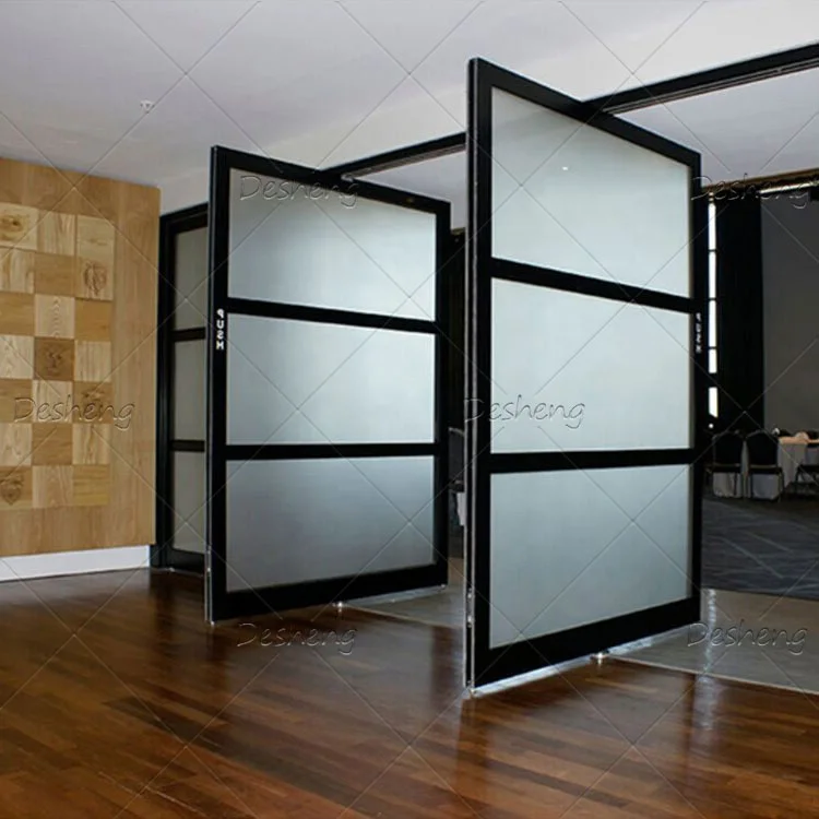 Foyer Slim Frame Pure White Color Simple Lines Decorative Long Handles Lobby Pivoting Entrance Door
