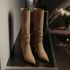 OEM/ODM8288-16 American Spice Girls Sexy Thin Heel Pointed Boots Women's Big Tube Skinny High Heel Winter Height Increasing