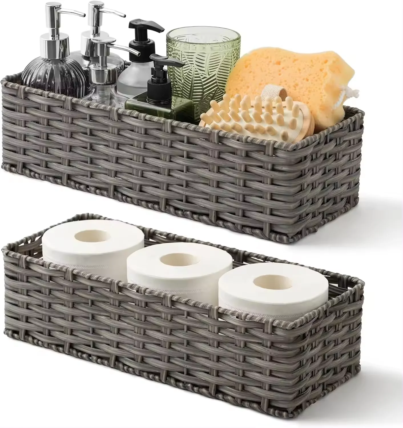 Bathroom Storage Basket with Partition Inside Shelf Wicker 2 Pieces of Toilet Back Basket That Can Be Used for Bathroom Storage