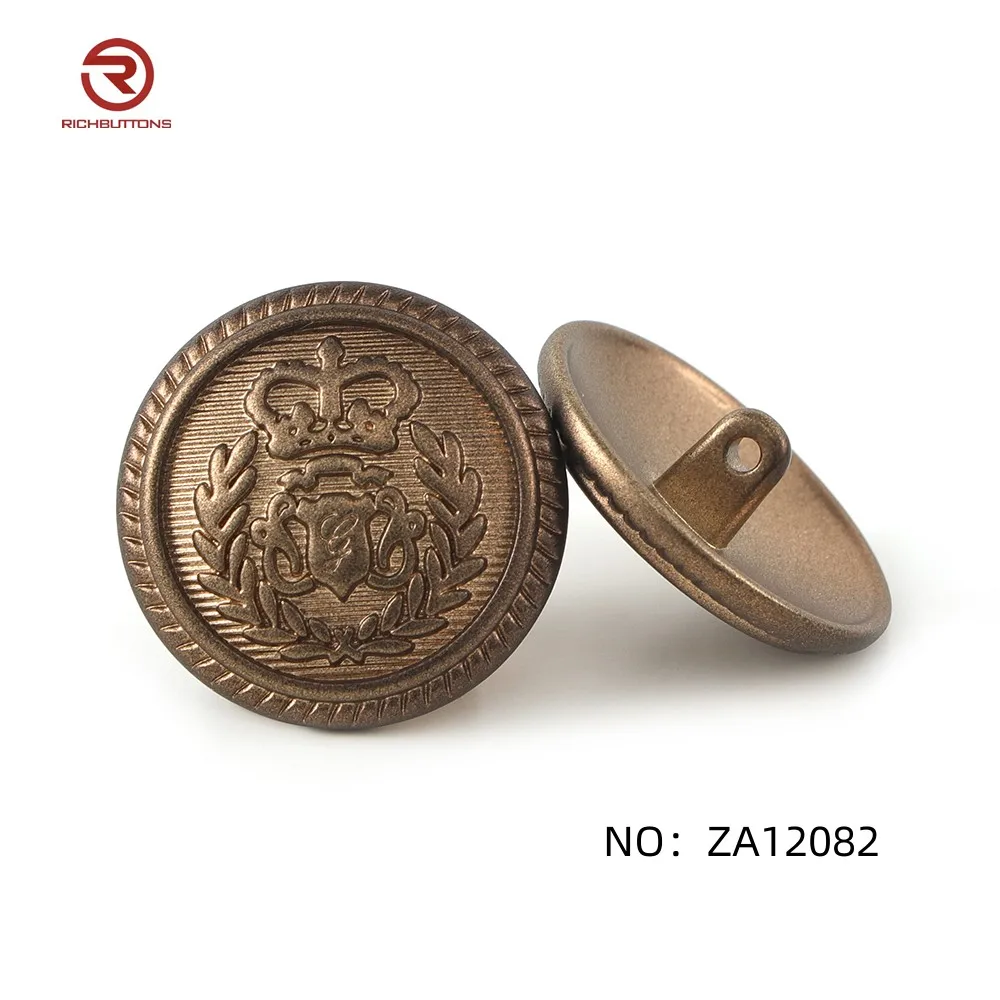 Custom Rose Gold Metal Sewing Button Vintage Style Zinc Alloy Shank Embossed Logo Uniform Decoration Sustainable Plating