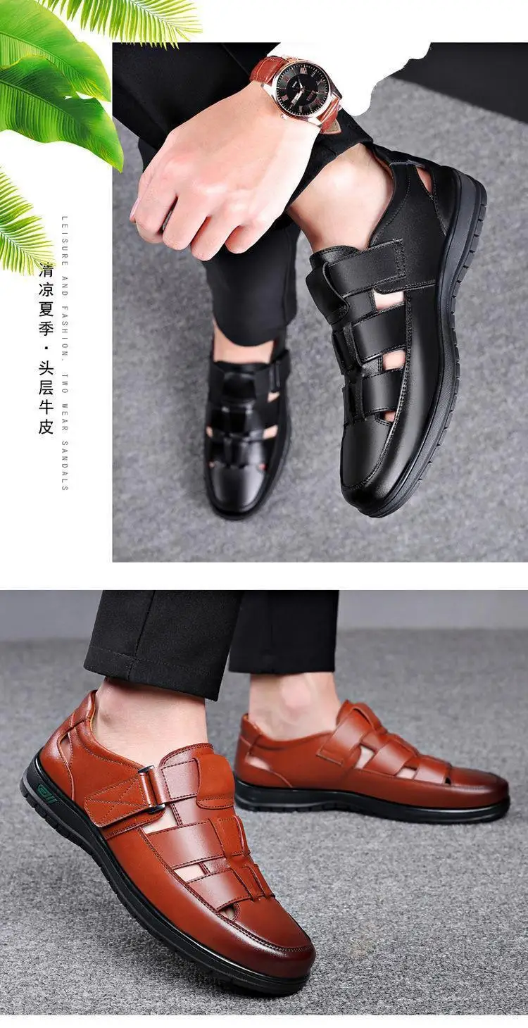 2025 oem customized footwear sandals homes men's Cow leather sandals made men's sandals lather