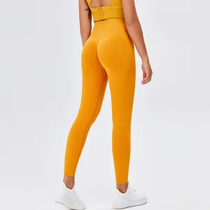 Wholesale New Summer Seamless Solid Color Peach Hip Lifting Body-building Leggings  High Waist Sports Yoga Pants