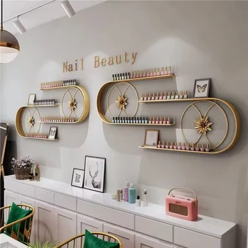 Nail Salon Shelf Wall Hanging Mental Storage Shelf Gold Nail Polish Display Rack