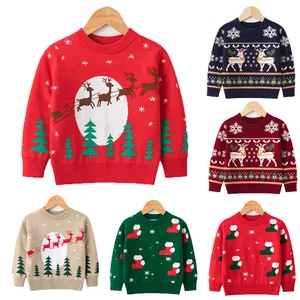 For Explosions Children's New Christmas Elk O-Neck Sweater European American Style Autumn Winter Baby Boys Girls 100% Cotton