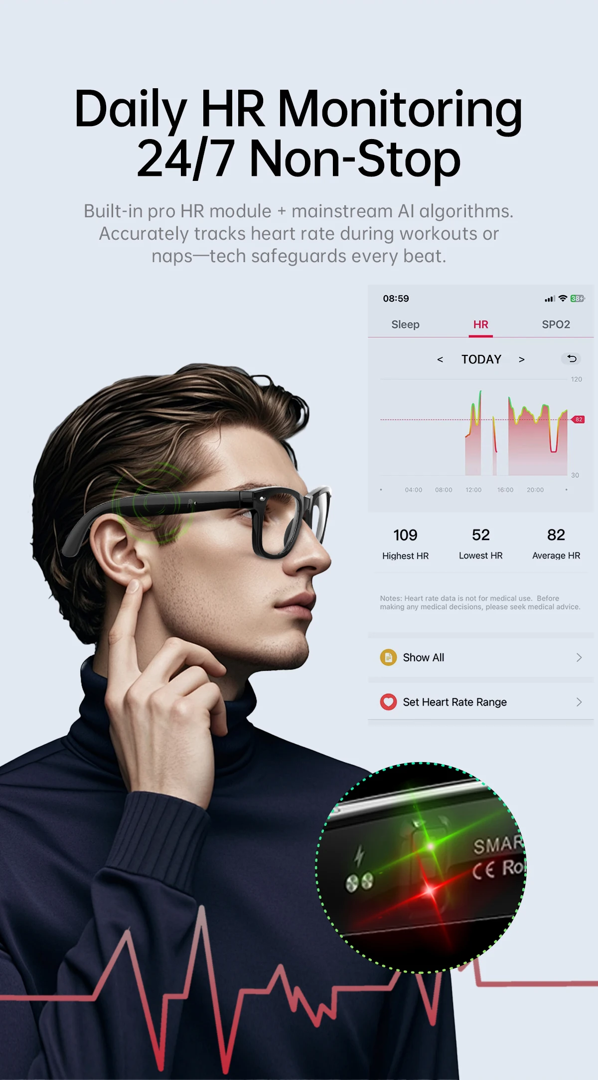 W300 Ai Smart Glasses Uv Protection Ai Translation Heart Rate Health Monitoring Step Count Outdoor Sunglasses Smart Wearable Headset - Buy Smart Glasses smart Wearable Headset smart Sunglasses