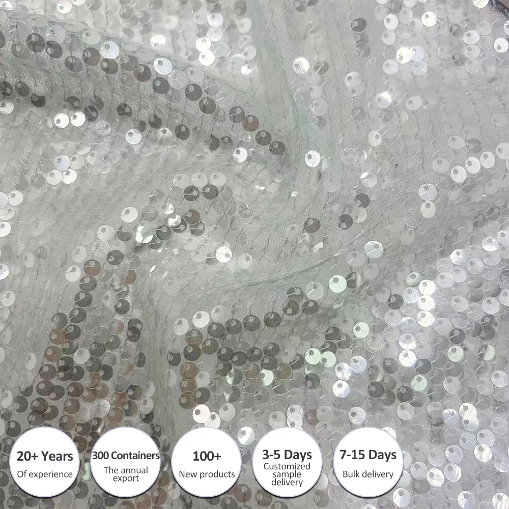 Transparent Mesh Sequin Embroidered Fabric Evening Dress Sequin Women Cloth Soft and Breathable