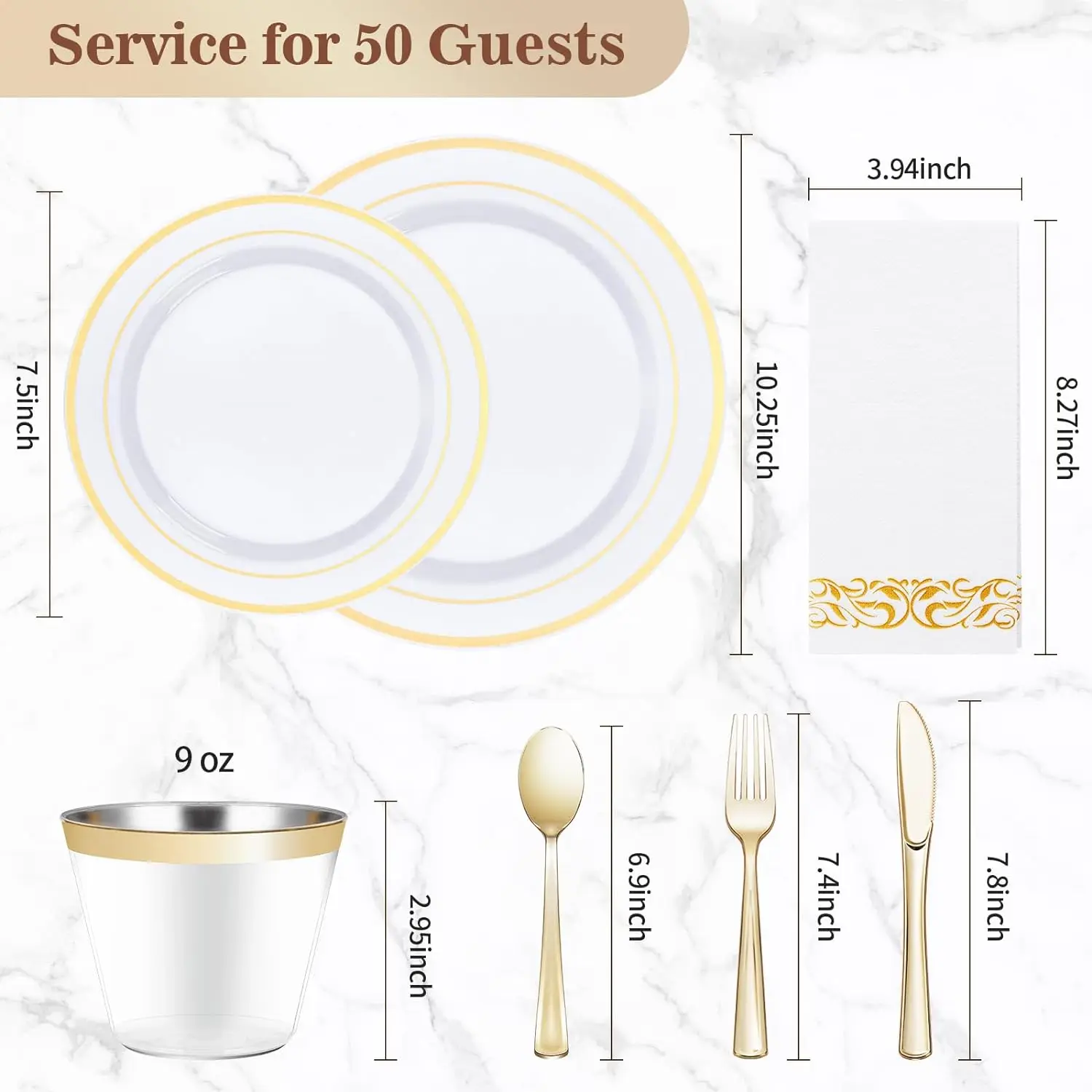 Nervure 175pcs White And Gold Plastic Plates Set Include Dinner ...