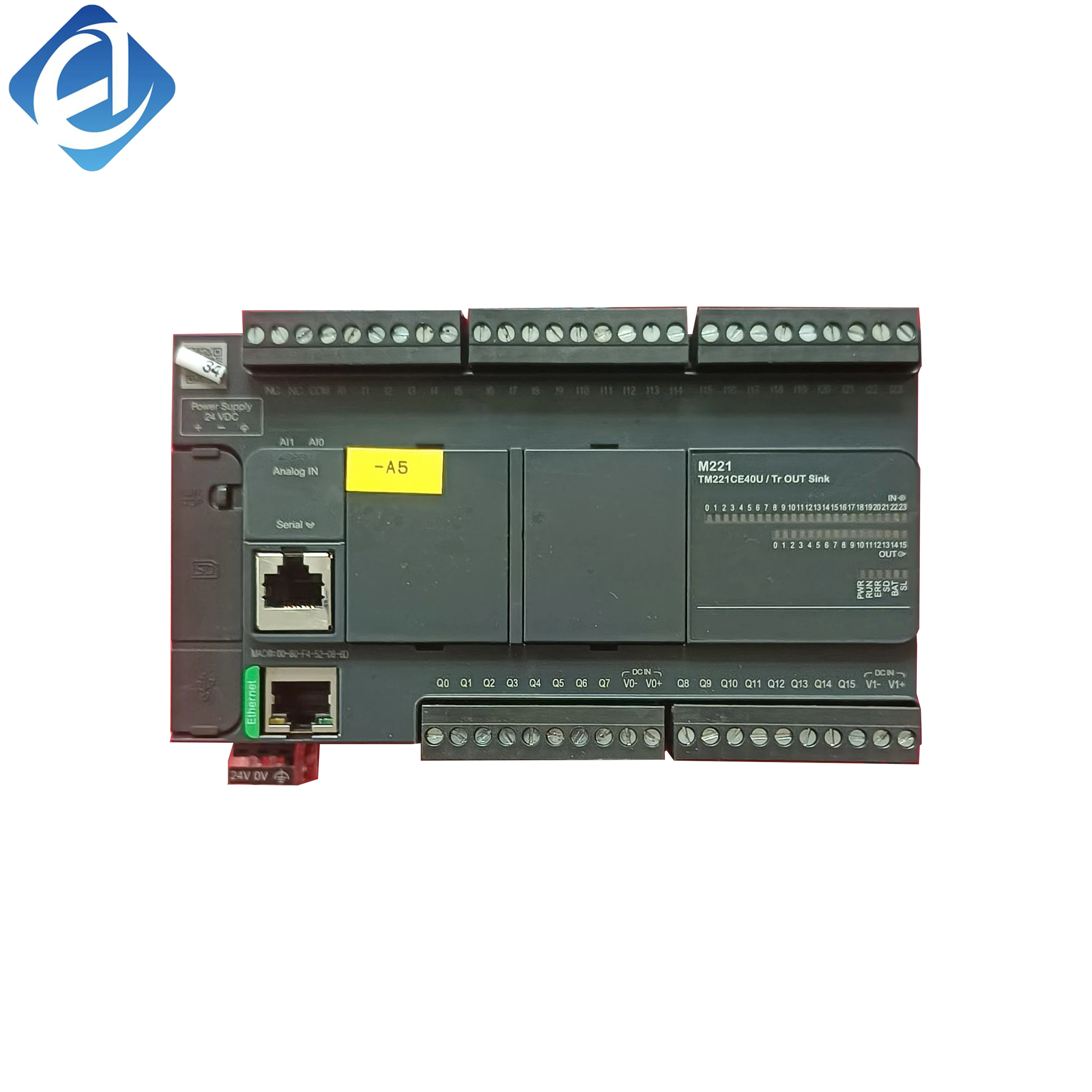 New Original TM221CE40U Modicon TM221 PLC. 40 transistor I/O points, built-in Ethernet port, high-speed motion control, stable logic operation, easy system expansion, suitable for small automation equipment