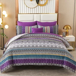 Luxury Bohemian Quilted Geometric Bedding Set Soft Breathable Reversible Microfiber Boho Comforter with 2 Pillowcases