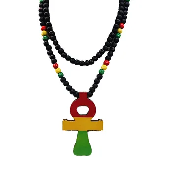 Rasta ankh bead long jewelry necklace for men