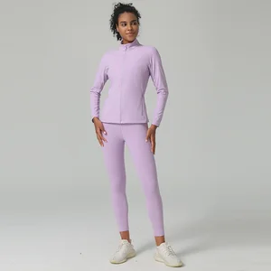 Custom Zipper Pocket Seamless Fitness 2 Piece Women Gym Yoga Wear Set Workout Jacket High Waist Leggings Sports Suit Yoga Set