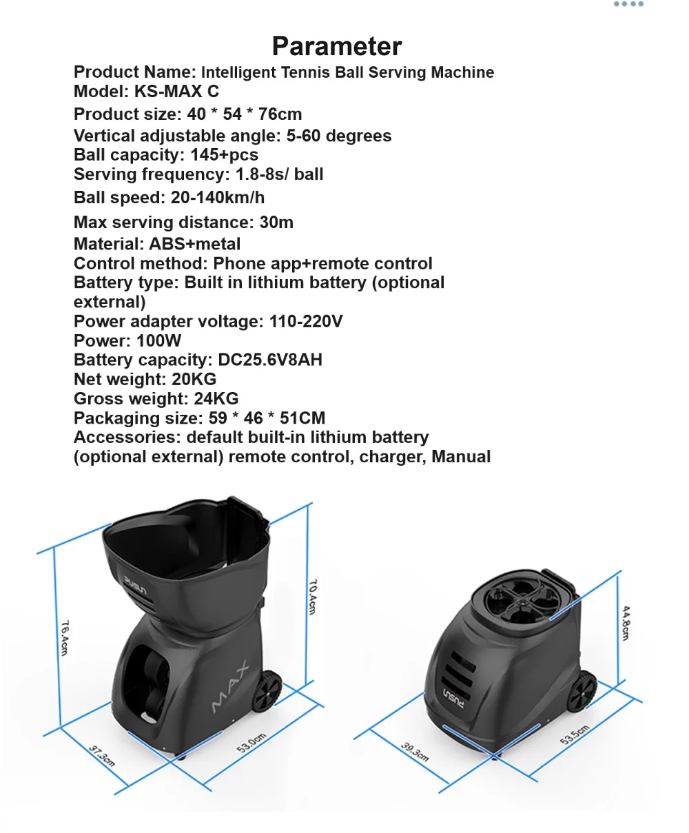 Factory Price Practice Training Lanching Throwing Ball Tennis Automatic Ball Machine Kesun Smart Max C supplier