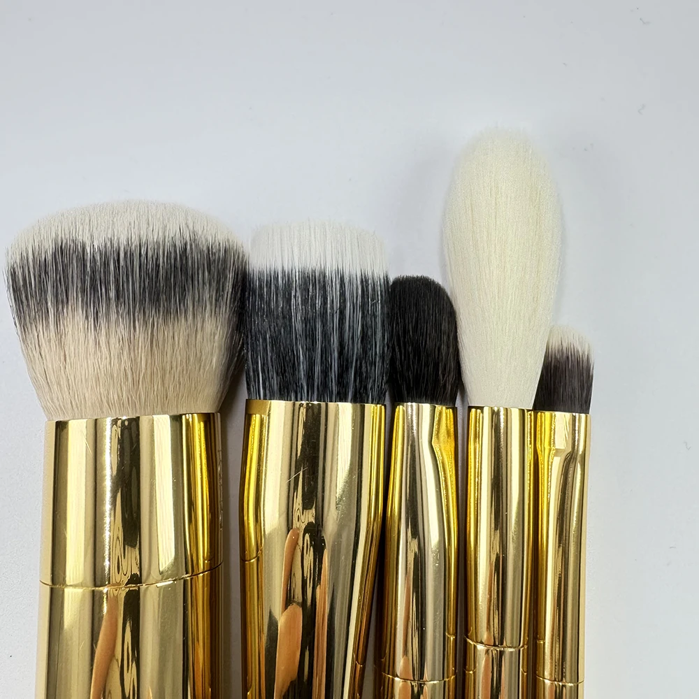 Golden Luxury Professional 5 Pcs Big Makeup Brush Set Metal Handle Synthetic Hair Makeup Brushes