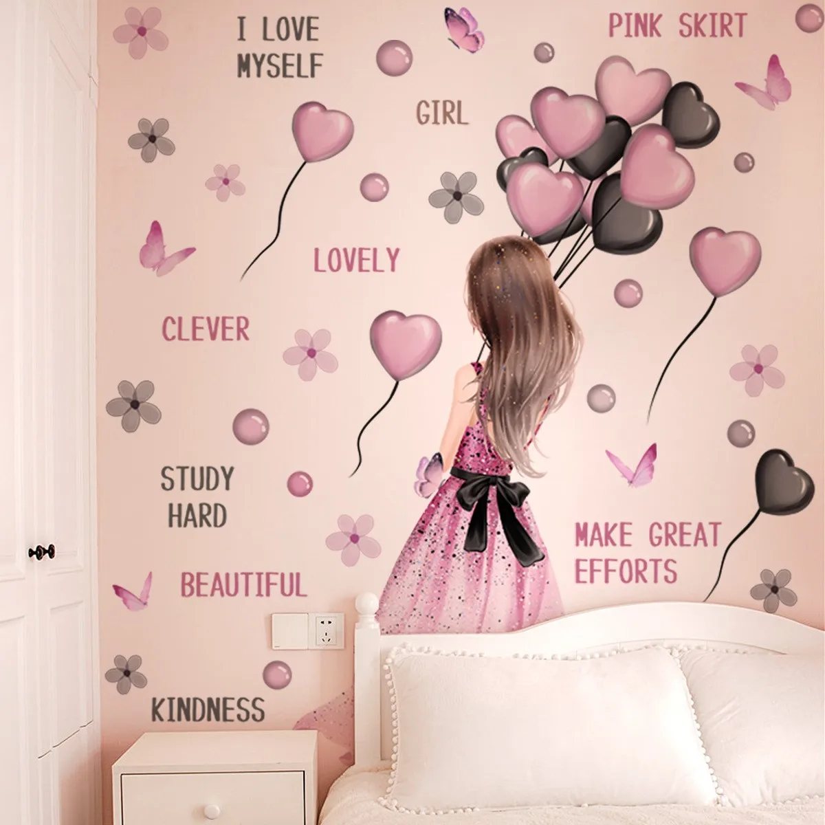 Pink Heart Shape Wall Stickers Decals - Self-Adhesive PVC Wall Decor For Kids Room, Bedroom, Nursery
