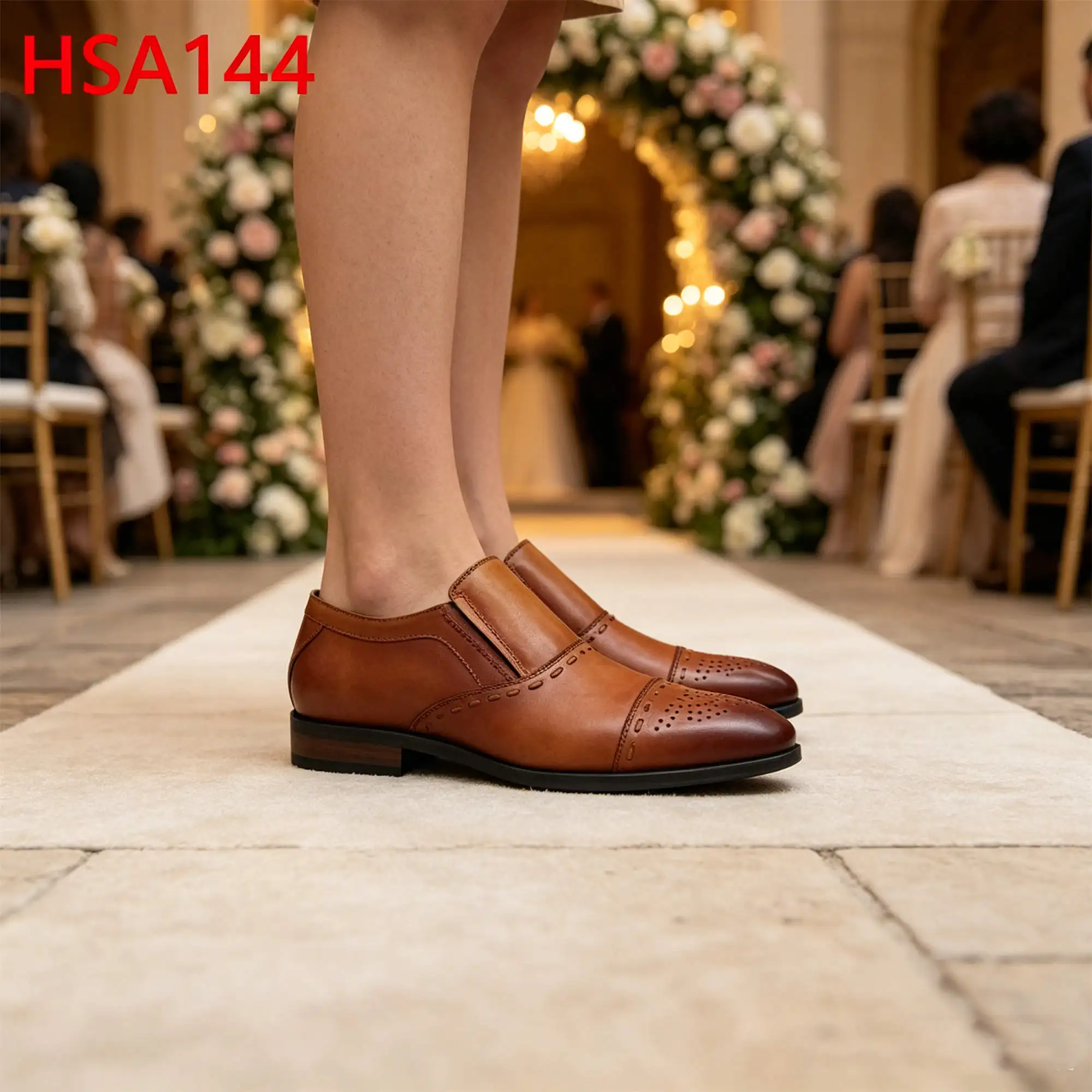 ZYF,Premium Collection Full Grain Leather Brown Fashion Dress Shoes Party Prom Double Joints Design Hua Singh Suit Shoes HSA144