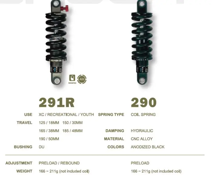 Excella Shocks EXA 290 Alloy Coil Spring - Quality Mountain Bike Shock Absorber