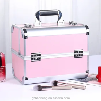 Portable Makeup Case Makeup Vanity Box Nail Polish Case Professional Aluminum with Trays Big Storage Travel for Girls Customize