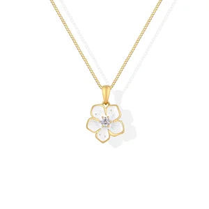 Trendy Gold Plating Pink White Peach Blossom Flower Pendant Jewelry Finding Making Jewelry DIY Components