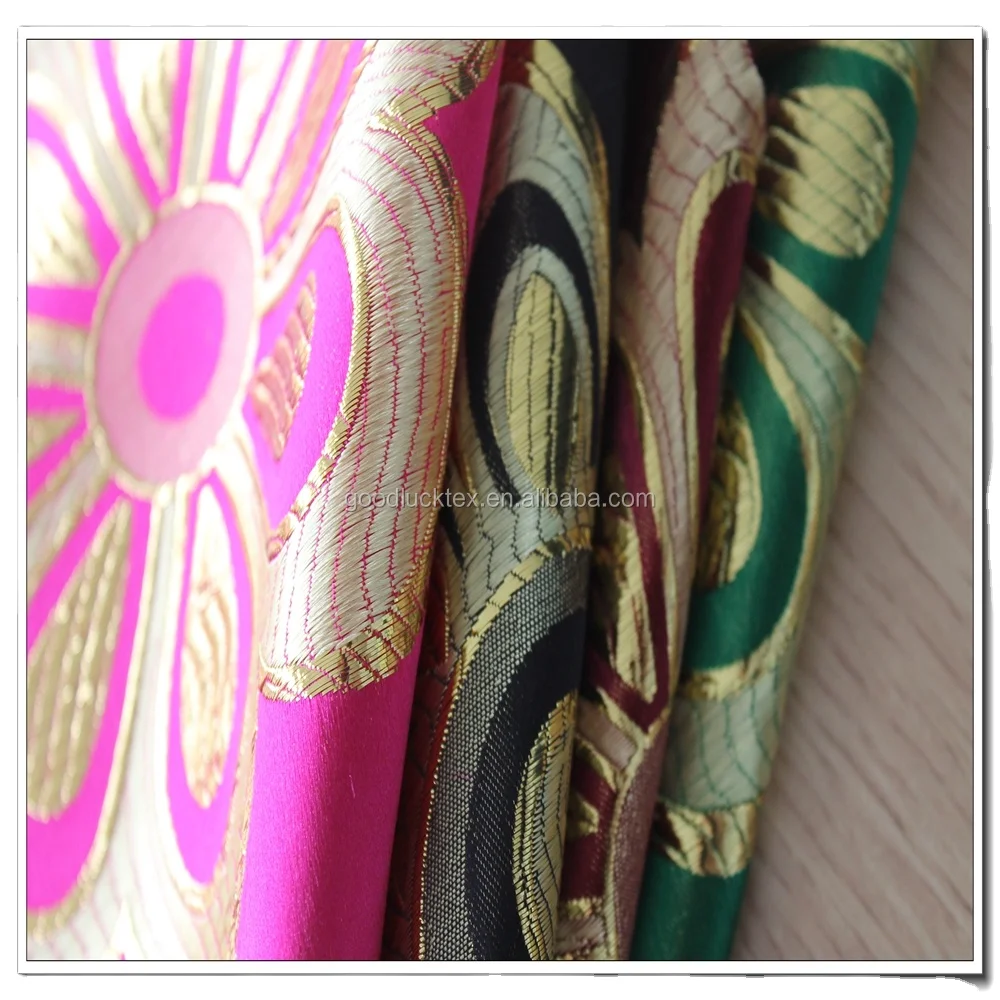 Зеленая хромированная золотистая металлическая полиэфирная нейлоновая жаккардовая ткань